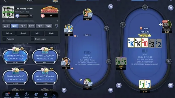 NLH and PLO5 tables in the Dusk Till Dawn club on X-Poker
