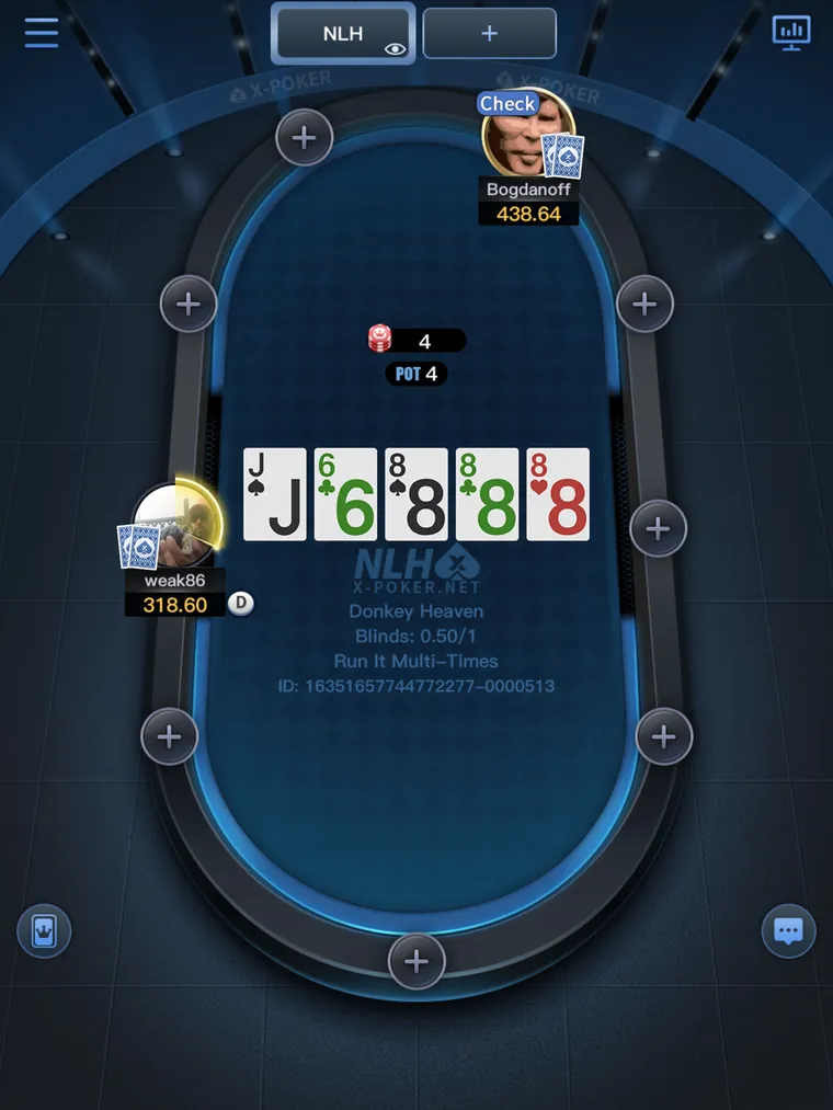 X-Poker No-Limit Hold'em cash table on mobile