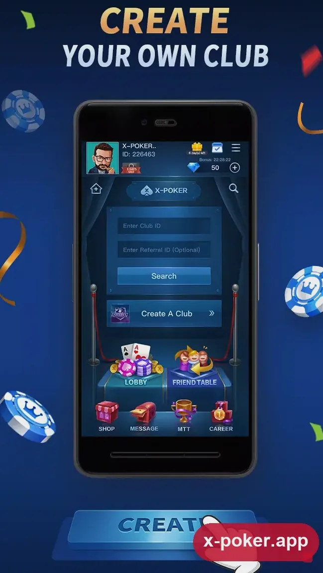 X-Poker clubs and unions: join with a Club ID for a quick start