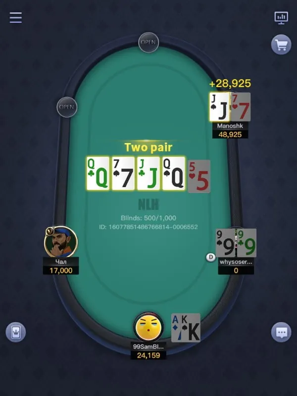 No-Limit Hold'em showdown on X-Poker