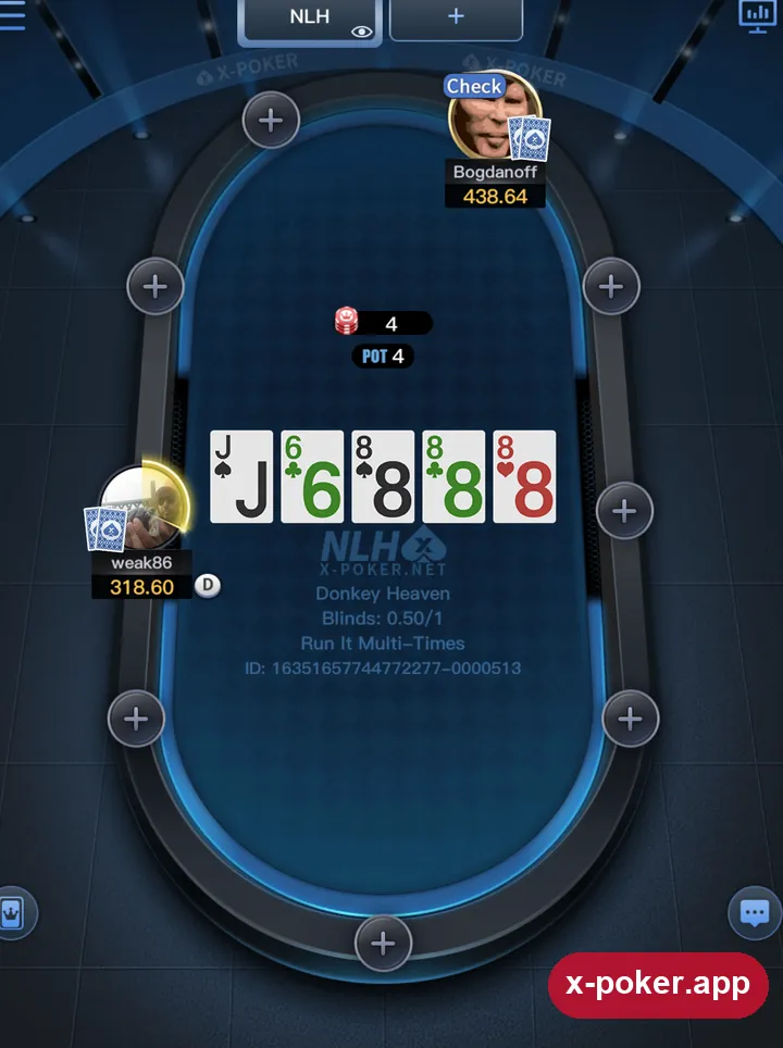 Quads on an NLH table in the X-Poker app